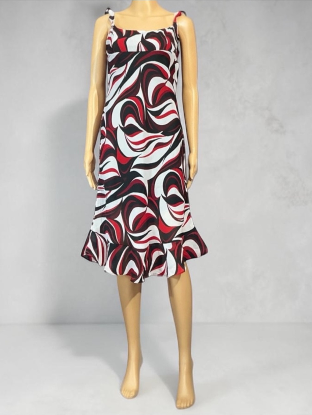 RAG Red Black & White Swirl MIDI Sleeveless Dress
